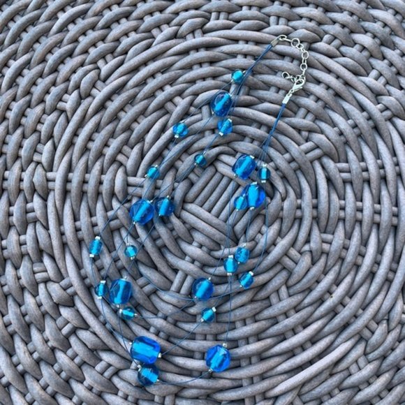 Jewelry - SOLD Island Blue Beaded Layered Illusion Necklace